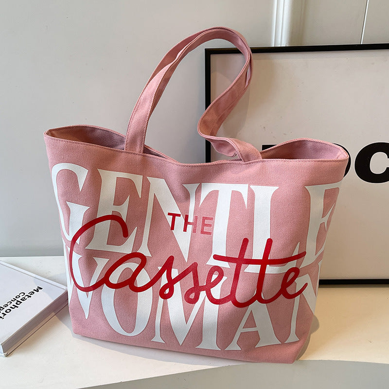 Damenhandtasche aus Canvas mit Buchstabendruck, modisch, große Kapazität, süße Umhängetasche