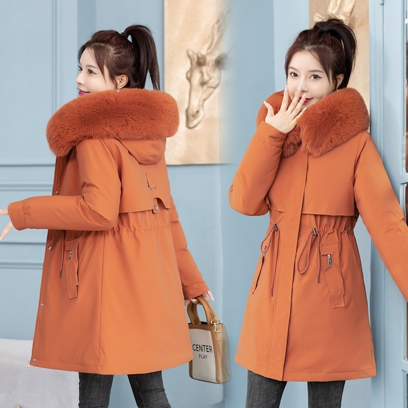 Mittellange, schlanke, modische, baumwollgefütterte Jacke für Damen
