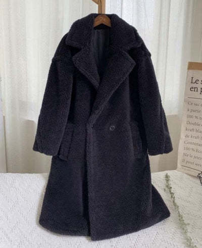 Lapel Lamb Fleece Coat With Pockets Faux Fur Coat Winter