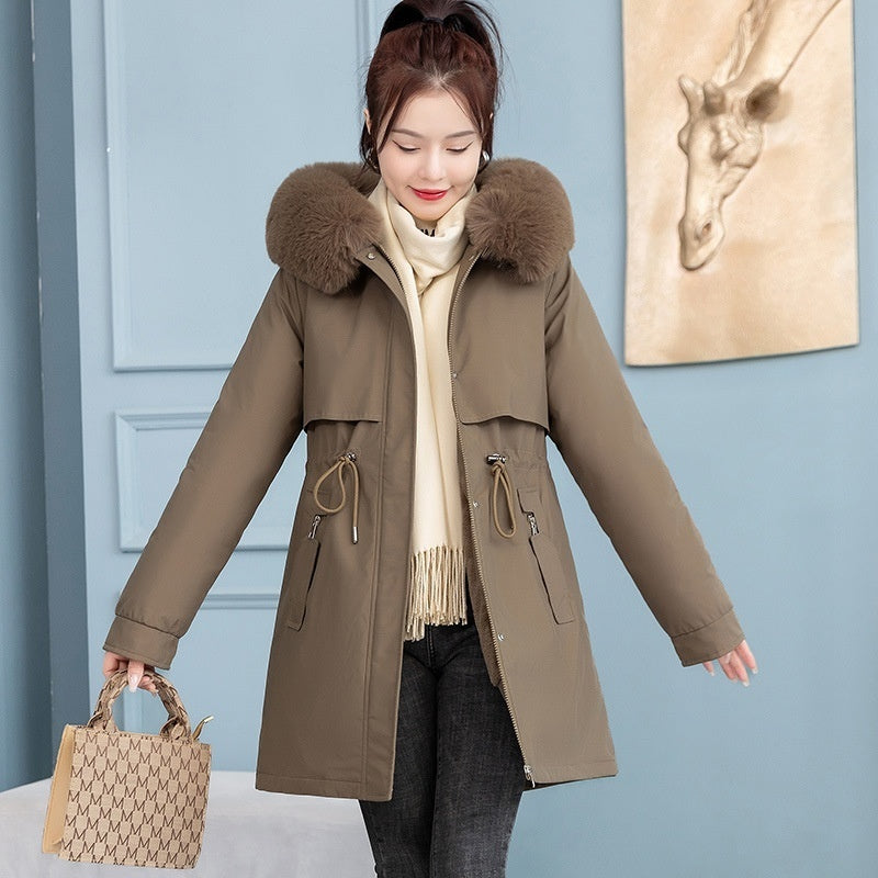 Mittellange, schlanke, modische, baumwollgefütterte Jacke für Damen