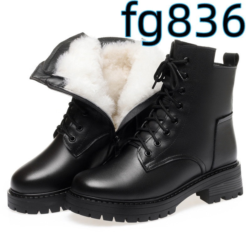 Zapatos casuales de piel de vaca con punta redonda, acolchados de algodón y cremallera lateral y tacón bajo para mujer