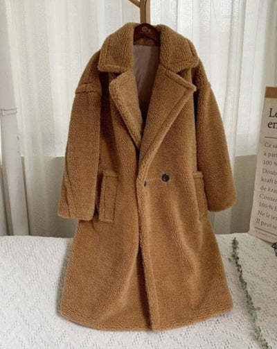 Lapel Lamb Fleece Coat With Pockets Faux Fur Coat Winter