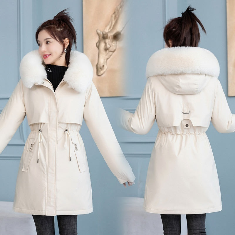 Mittellange, schlanke, modische, baumwollgefütterte Jacke für Damen