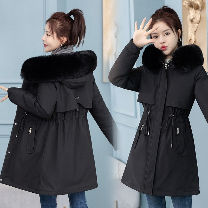 Mittellange, schlanke, modische, baumwollgefütterte Jacke für Damen