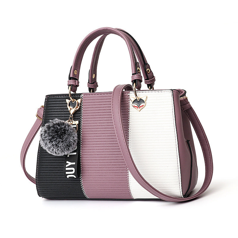 Bolso de mano con adornos de bolas de pelo para mujer, tipo patchwork, para fiesta, tipo mensajero, tipo bandolera, para hombro