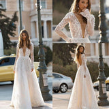 Damen Hochzeitskleid Spitze Langarm Dinner Party Kleid