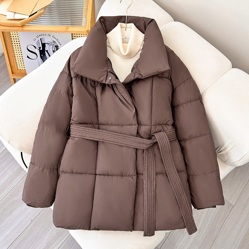 Winter Plaid Nähen Revers Mantel Mit Lace-up Design Mode Lose Solide