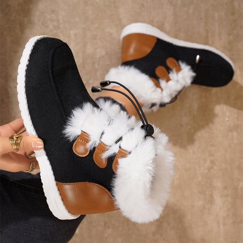 Modische Schneestiefel mit runder Spitze, warmer Winter, flache Baumwollschuhe aus Plüsch, vielseitig einsetzbar, einfacher kurzer Stiefel für Damen