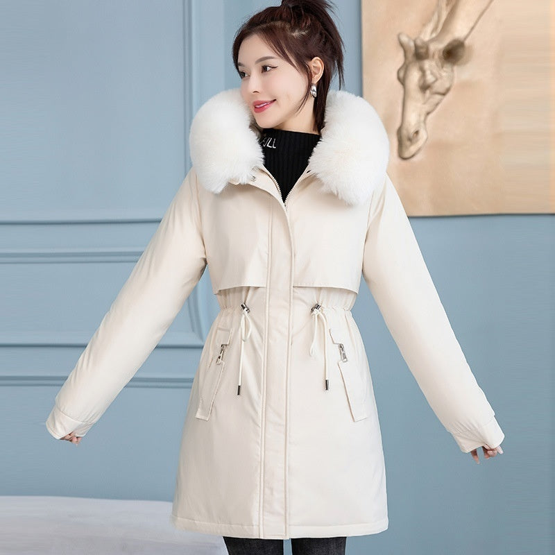 Mittellange, schlanke, modische, baumwollgefütterte Jacke für Damen