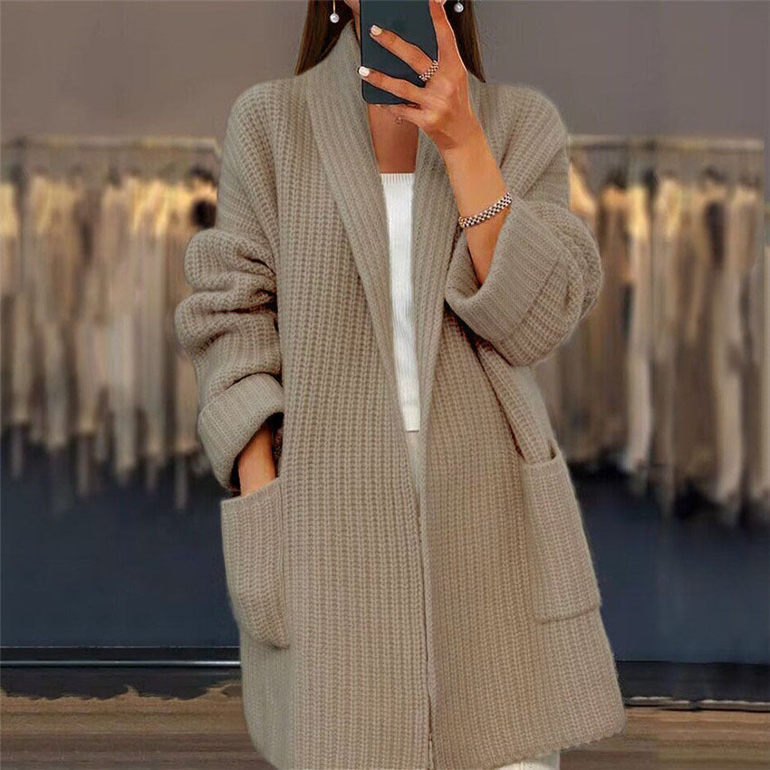 Lapel Knitted Cardigan With Pockets Fashion Casual