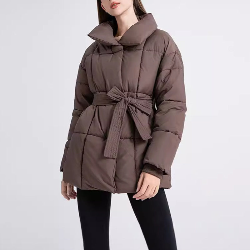 Winter Plaid Nähen Revers Mantel Mit Lace-up Design Mode Lose Solide