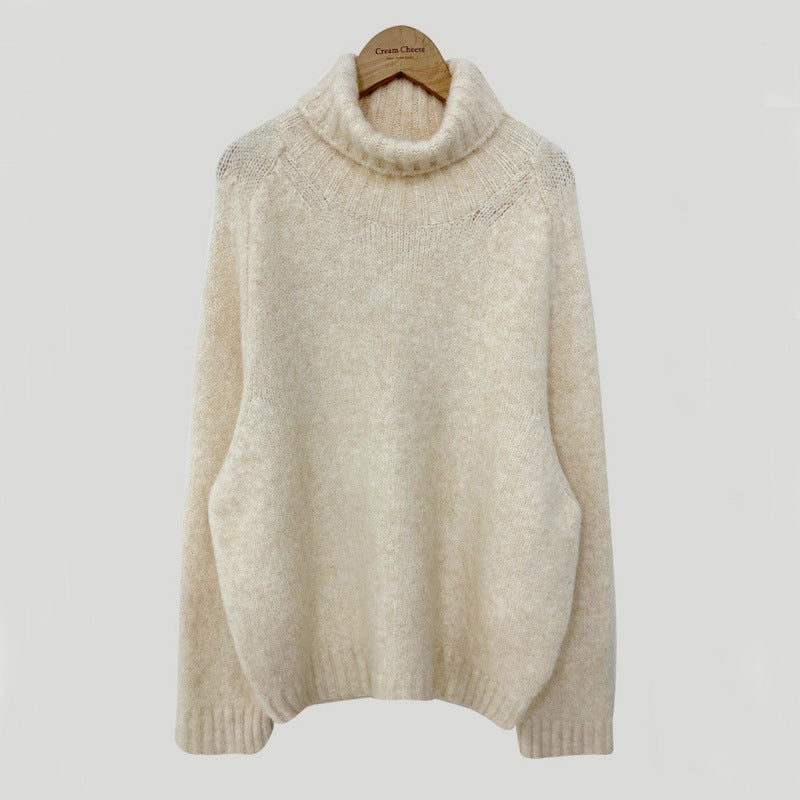 Suéter retro de cuello alto cálido, suéter de fondo, ropa exterior holgada