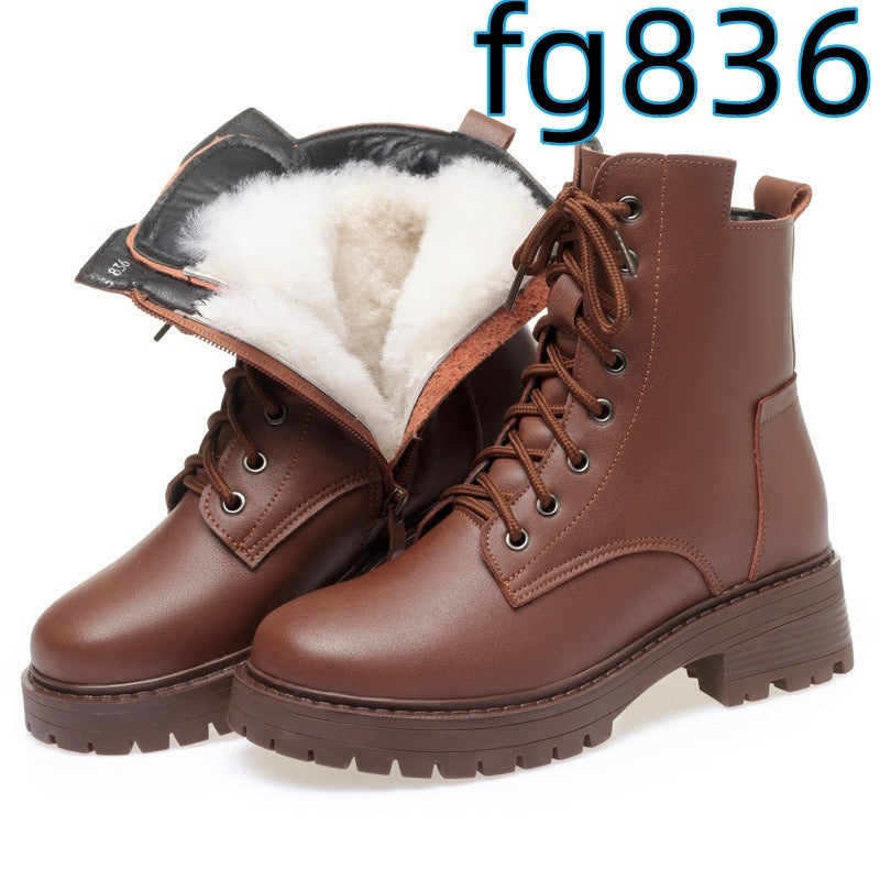 Zapatos casuales de piel de vaca con punta redonda, acolchados de algodón y cremallera lateral y tacón bajo para mujer
