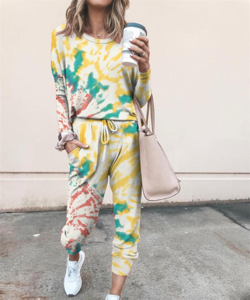 Printed Tie-dye Two-piece Fashion Casual Homewear