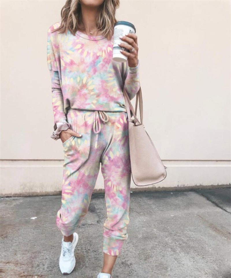 Printed Tie-dye Two-piece Fashion Casual Homewear