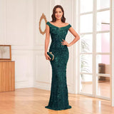 Green Sequined Sexy High Waist Fishtail Long Evening Dress