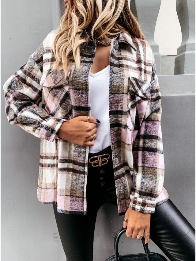 Autumn And Winter Long-Sleeved Plaid Printed Jacket Shirt Jacket