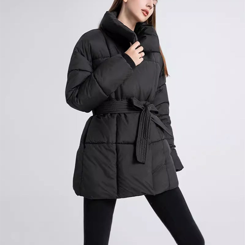 Winter Plaid Nähen Revers Mantel Mit Lace-up Design Mode Lose Solide