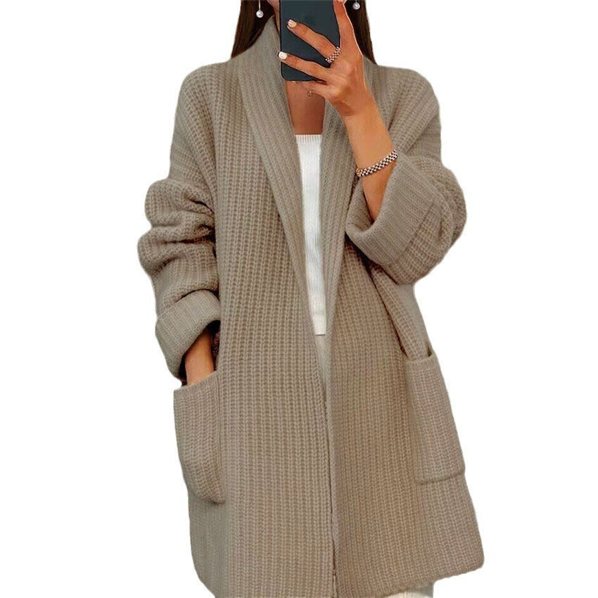 Lapel Knitted Cardigan With Pockets Fashion Casual