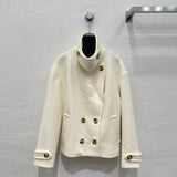 Elegant Stand Lapel Double Pocket Cashmere Short Jacket Coat