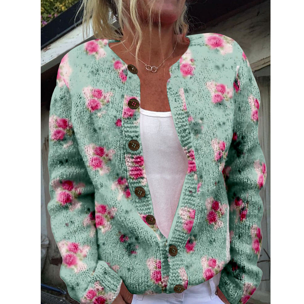 Suéter de mujer con elementos animales y cárdigan floral