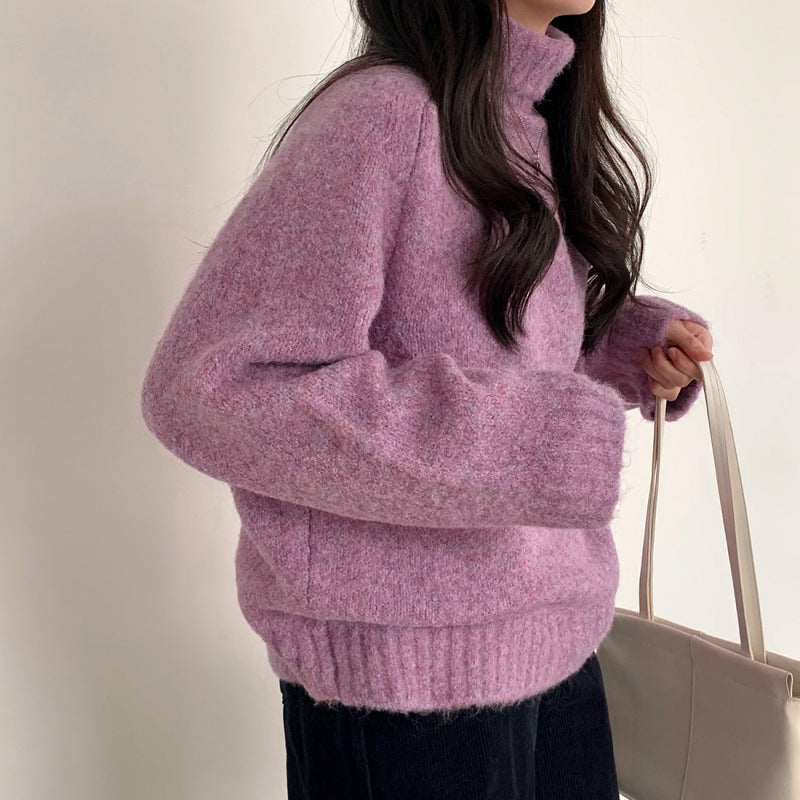 Suéter retro de cuello alto cálido, suéter de fondo, ropa exterior holgada