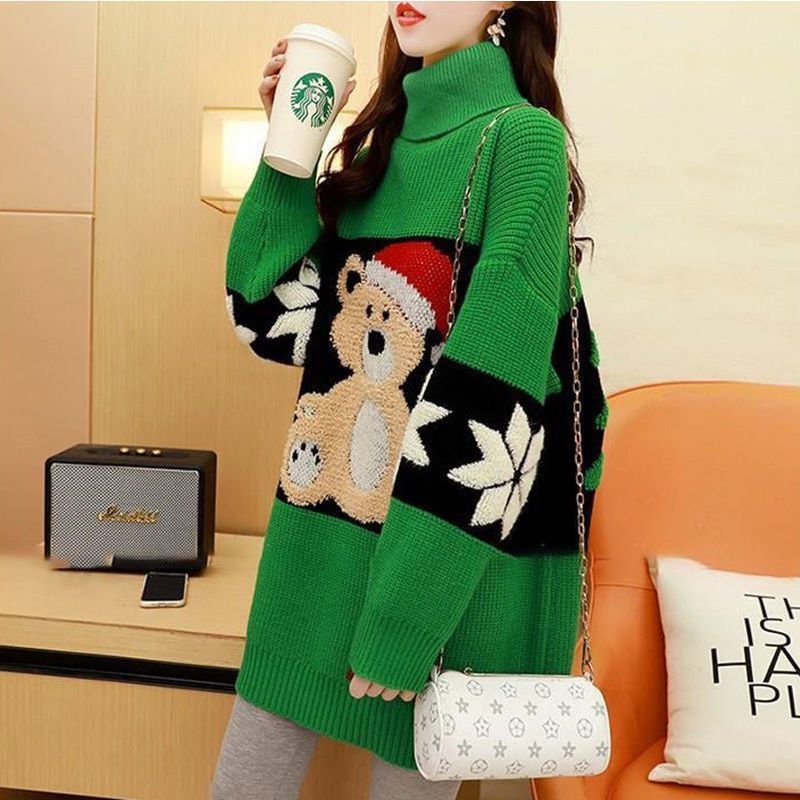 Weihnachtsrollkragenpullover Damen Mittellang