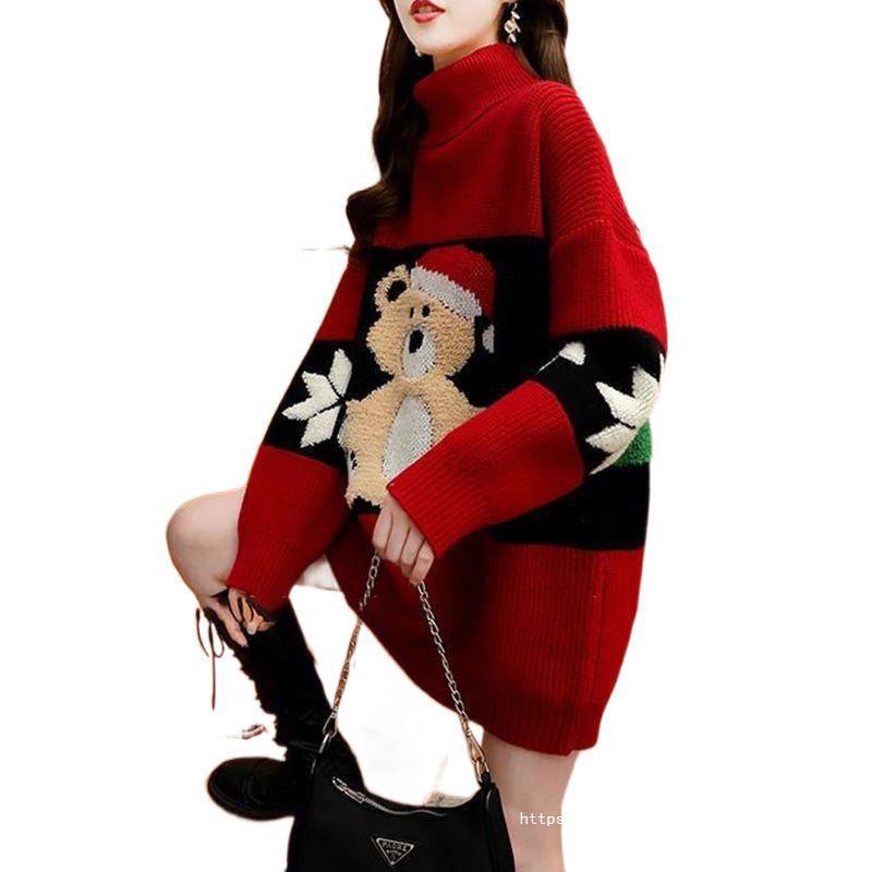 Weihnachtsrollkragenpullover Damen Mittellang
