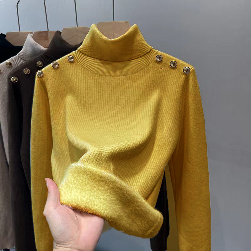 Single-layer Fleece-lined Micro Velvet Lined Turtleneck Bottoming Shirt
