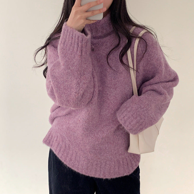 Suéter retro de cuello alto cálido, suéter de fondo, ropa exterior holgada