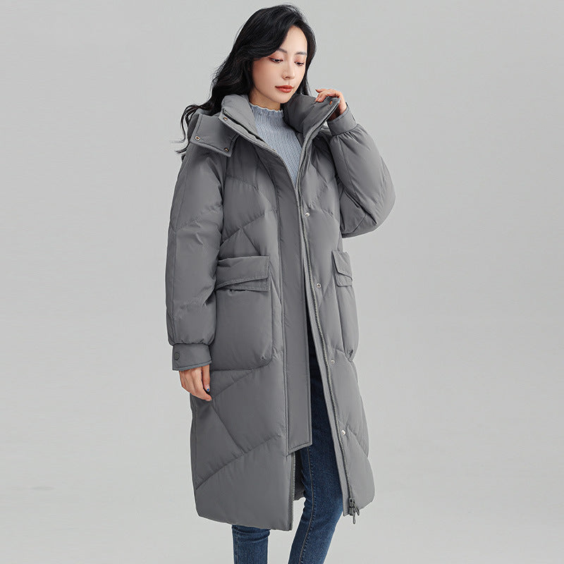 Hochwertiger, warmer, schlankmachender Pinghu-Mantel aus weißer Entendaunen für Damen