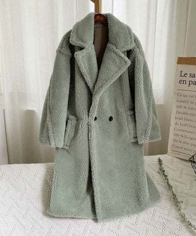 Lapel Lamb Fleece Coat With Pockets Faux Fur Coat Winter