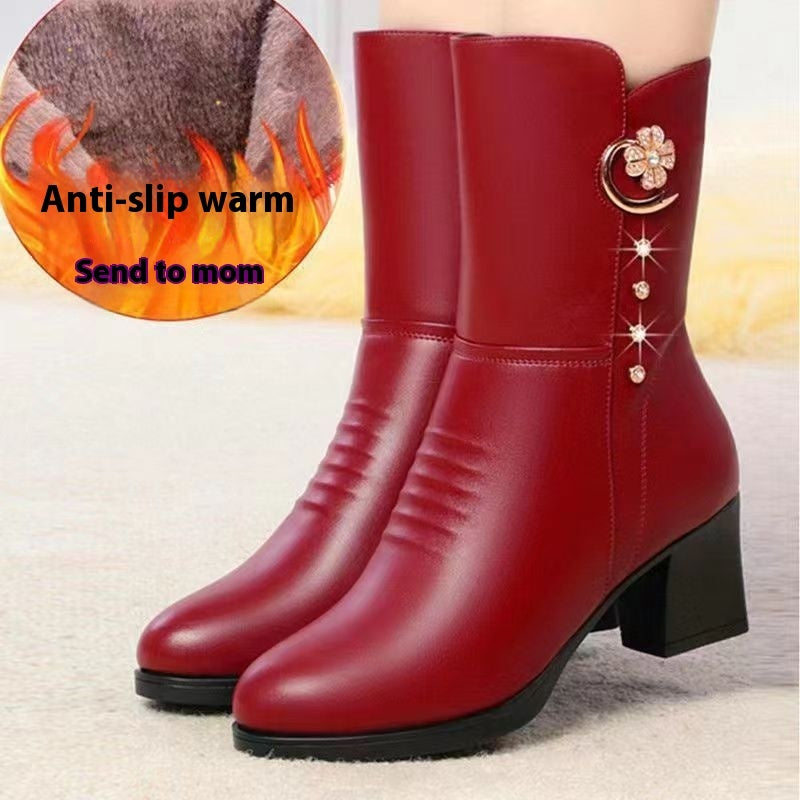 Baumwollstiefel Damen Weiches Leder Martin Stiefel Halbhohe Damen