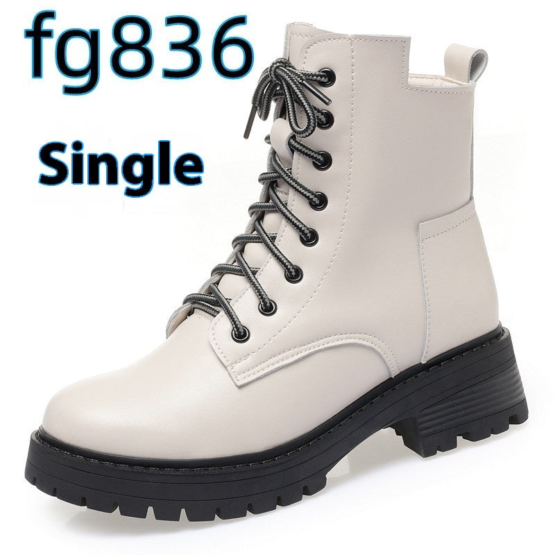 Zapatos casuales de piel de vaca con punta redonda, acolchados de algodón y cremallera lateral y tacón bajo para mujer