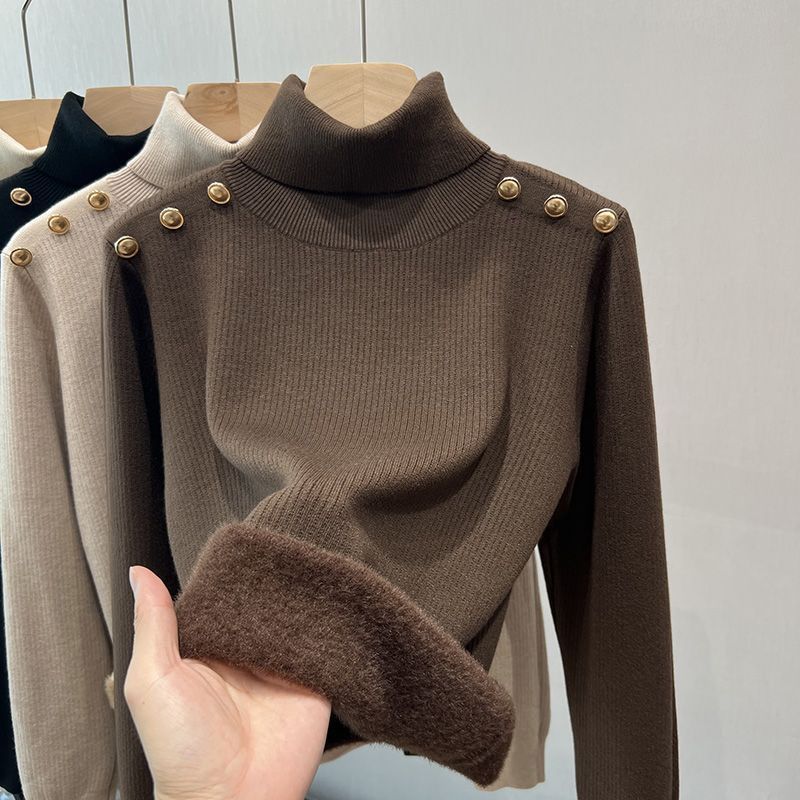 Single-layer Fleece-lined Micro Velvet Lined Turtleneck Bottoming Shirt