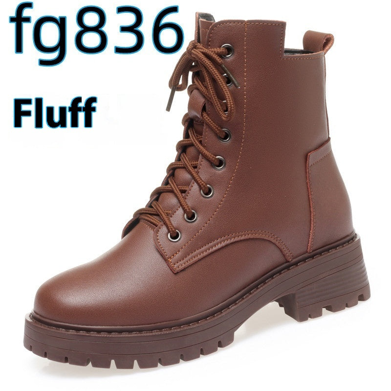 Zapatos casuales de piel de vaca con punta redonda, acolchados de algodón y cremallera lateral y tacón bajo para mujer