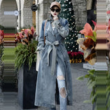 Personality Retro Long Denim Trench Coat