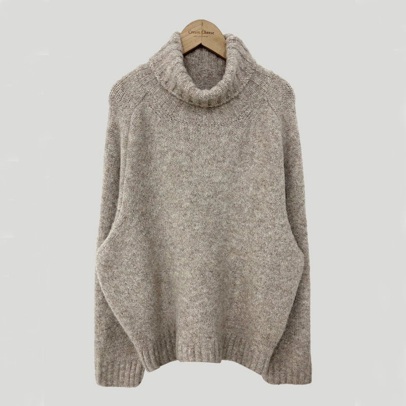 Suéter retro de cuello alto cálido, suéter de fondo, ropa exterior holgada