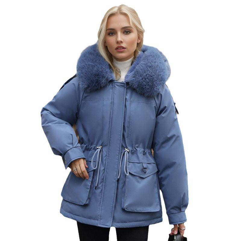 Damenbekleidung Fleecegefütterter Dicker Parka Kurz Slim Fit