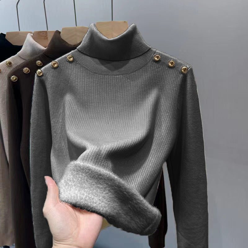 Single-layer Fleece-lined Micro Velvet Lined Turtleneck Bottoming Shirt