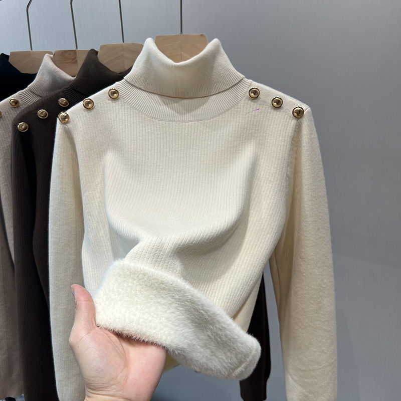Single-layer Fleece-lined Micro Velvet Lined Turtleneck Bottoming Shirt