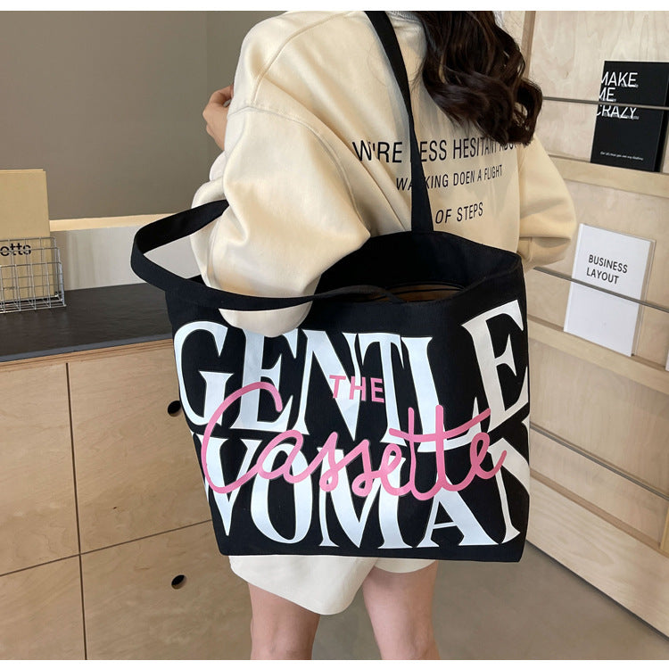 Damenhandtasche aus Canvas mit Buchstabendruck, modisch, große Kapazität, süße Umhängetasche