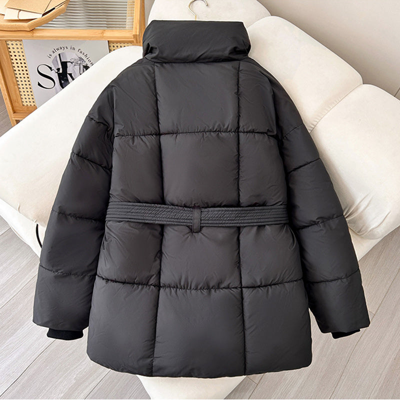 Winter Plaid Nähen Revers Mantel Mit Lace-up Design Mode Lose Solide