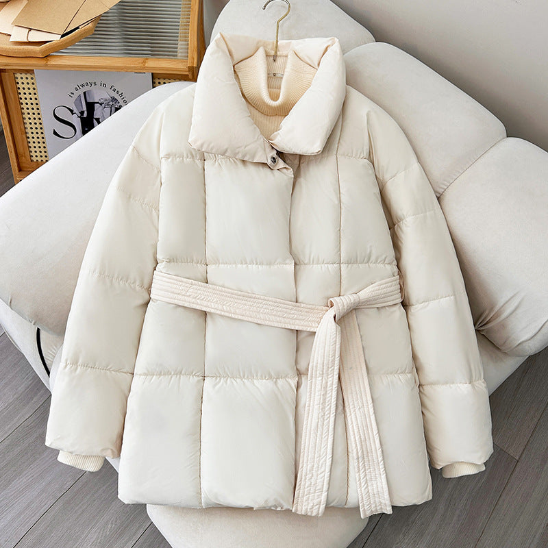 Winter Plaid Nähen Revers Mantel Mit Lace-up Design Mode Lose Solide