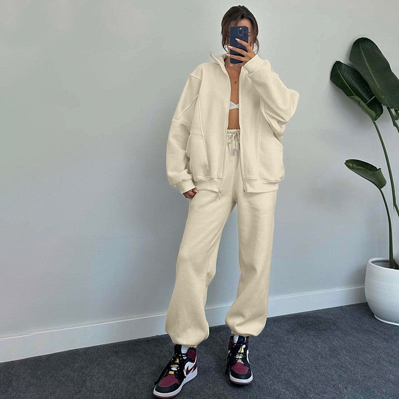 Sportanzüge mit Taschen Stehkragen Reißverschluss Strickjacke und Kordelzug