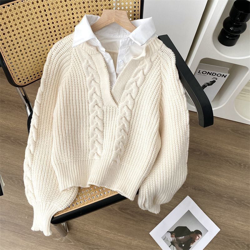 Gefälschte zweiteilige Pullover Herbst und Winter Damenbekleidung