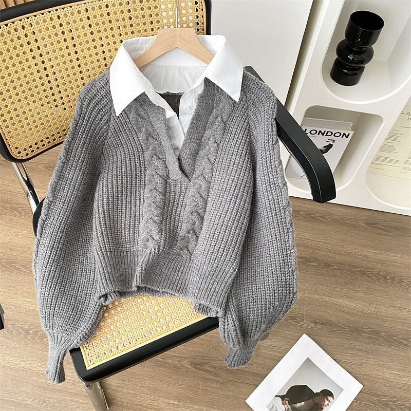 Gefälschte zweiteilige Pullover Herbst und Winter Damenbekleidung