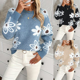 Elegante Blumen Strickpullover Mode Lässig