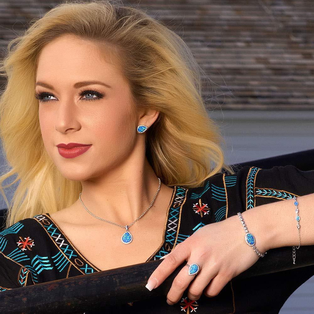 Women's Simple Drop Shape Blue Opal Stud Earrings