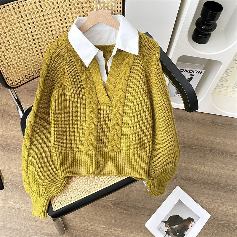 Gefälschte zweiteilige Pullover Herbst und Winter Damenbekleidung